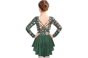 Zaclotre Girls Ballet Leotards with Shinny Skirts Long Sleeve Crisscross Back Dance Dress Outfits