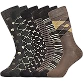 SUKBRGIR Mens Dress Socks Business Casual Pattern，6-Pairs Bamboo Crew Sock for Men Shoe Size 8-13