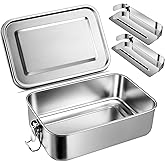 Leonyo 47oz 18/10 Stainless Steel Lunch Box, 1400ml Metal Bento Box for Adults with 2 Dividers, Leak-Proof Bento Snack Containers for Women Man, Dishwasher Safe, Oven Safe Except for Lid