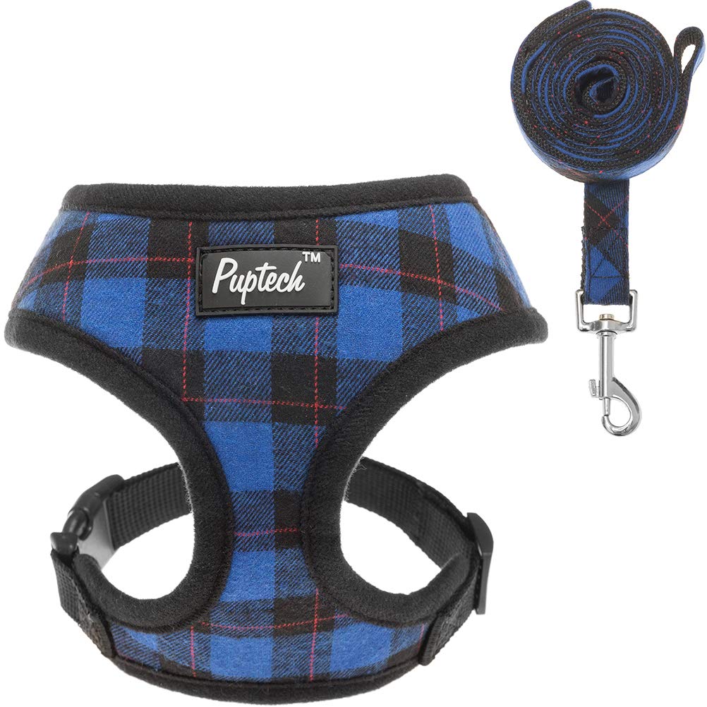 PUPTECK Soft Mesh Dog Harness with Leash - Plaid Adjustable Puppy No Pull Harnesses - Pet Padded Walking Vest