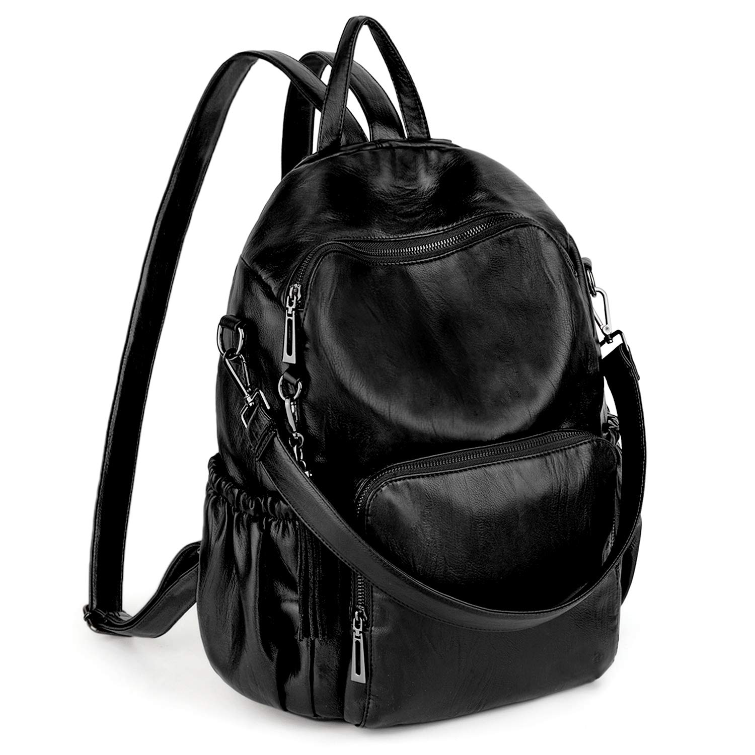 UTO Backpack Purse for Women Vegan Leather Anti-Theft Shoulder Bag Convertible Ladies Laptop Rucksack Black
