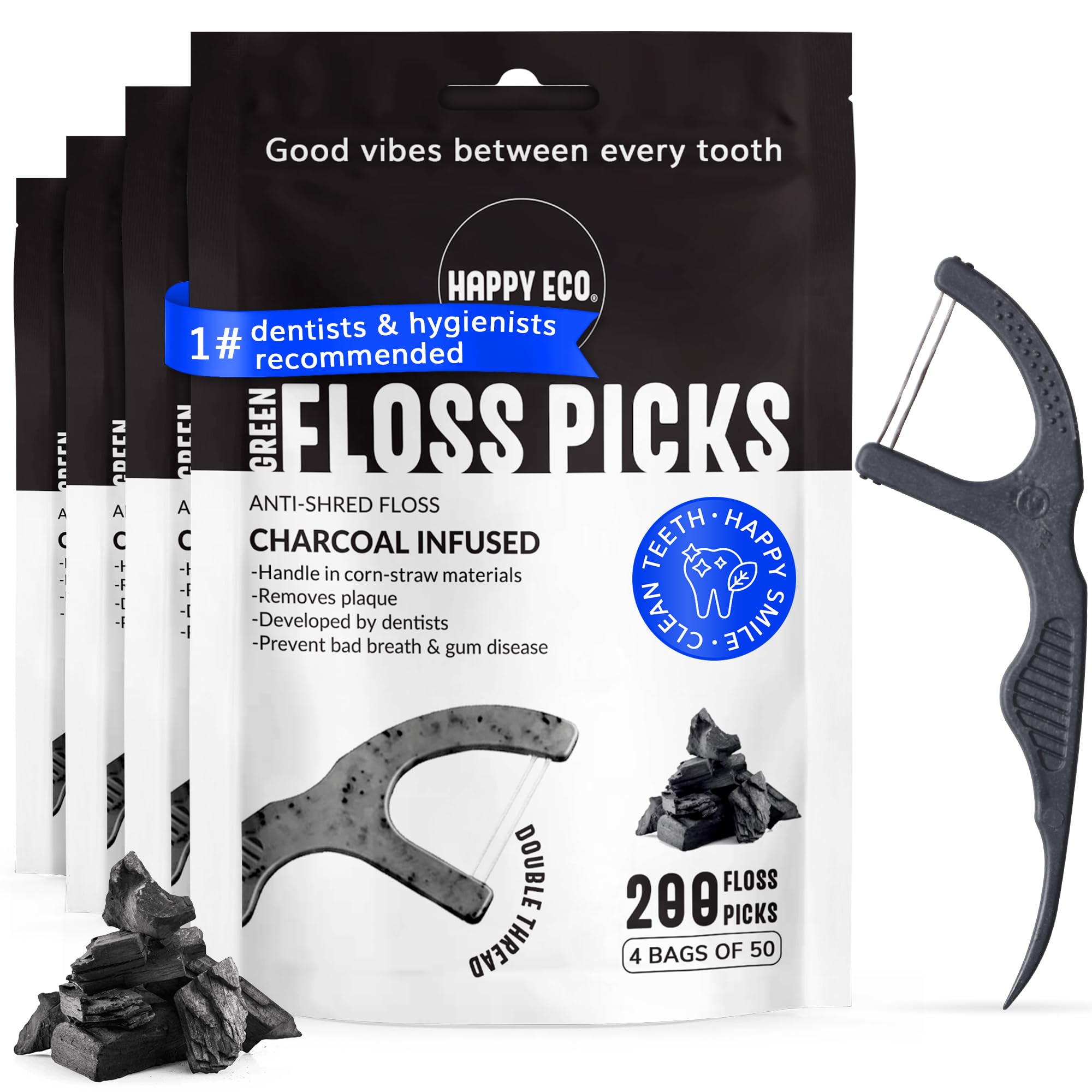 Photo 1 of ** TWO PACKETS**** FACTORY SEALED**
Dental Floss Picks (200pcs) - Flossers for Adults, Vegan Corn-Straw Handle, Superior Oral Care & Anti-Shred Thread, Dental Hygiene, Tooth Pick Sticks, Teeth & Gum Health (Charcoal, Double Thread)