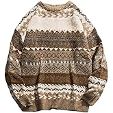 Ponitrack Mens Grandpa Sweater Vintage Aesthetic Knit Striped Casual Long Sleeve Pullovers Y2k Grunge Streetwear