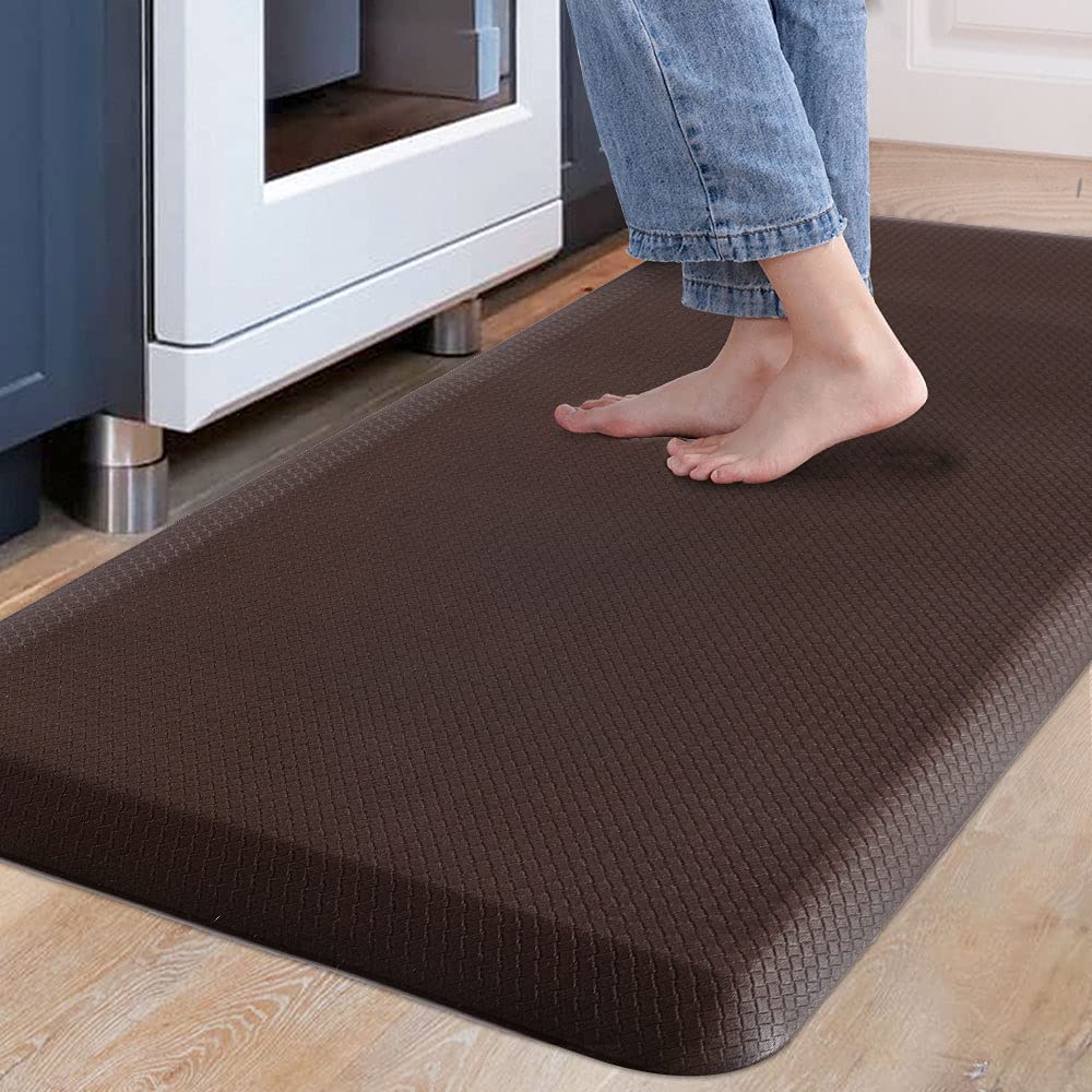 Carvapet Non Slip Kitchen Mat Anti Fatigue Standing Mats Cushioned Comfort Kitchen Floor Mats PVC Waterproof Runner Rug for Standing Desk, Kitchen, Office (Brown,44x99cm)