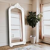 Howard Elliott Collection Tudor Antique Full Length Mirror, Glossy White Oversized Traditional Floor Mirror with Wood Frame, 