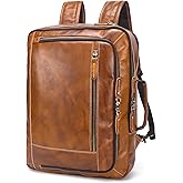 LANNSYNE Vintage Genuine Leather Backpack For Men, 2 in 1 Expandable Briefcase Fits 17'' Laptop Crossbody shoulder Bag Business/Travel Rucksack