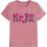 Breast Cancer Shirt Women Pink Ribbon Shirts Breast Cancer Awareness T-Shirts Spread The Hope Tee Top