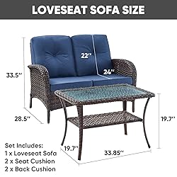 HUMMUH Outdoor Loveseat Sofa 2-Seat PE Wicker