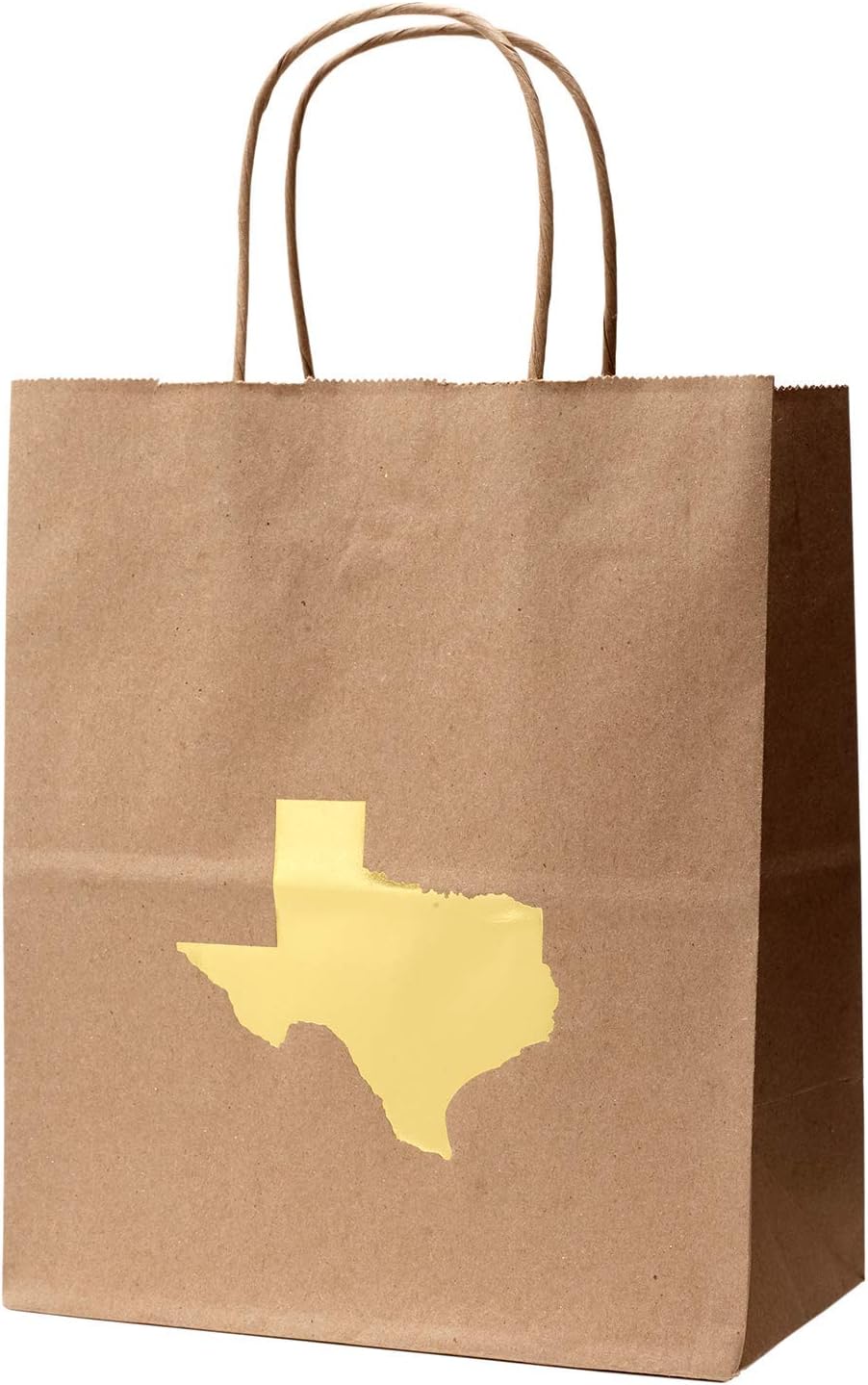 6 Texas Gift Paper Bag with Gold Hot Foil State of Texas Shape Natural Kraft Gift Bag Cub Size 8 x 4 3/4 x 10 1/4 Inches