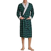 Latuza Men's Cotton Flannel Robe Knee Length Plaid Bathrobe