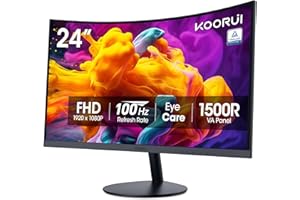 KOORUI 24 inch Curved Monitor, Full HD 1080P Curved Computer Monitor, 100Hz 1500R PC Screen, TÜV Rheinland Certified, HDMI VGA, Tilt Adjustment, LCD Display, Eye Care, Black 24N5CA