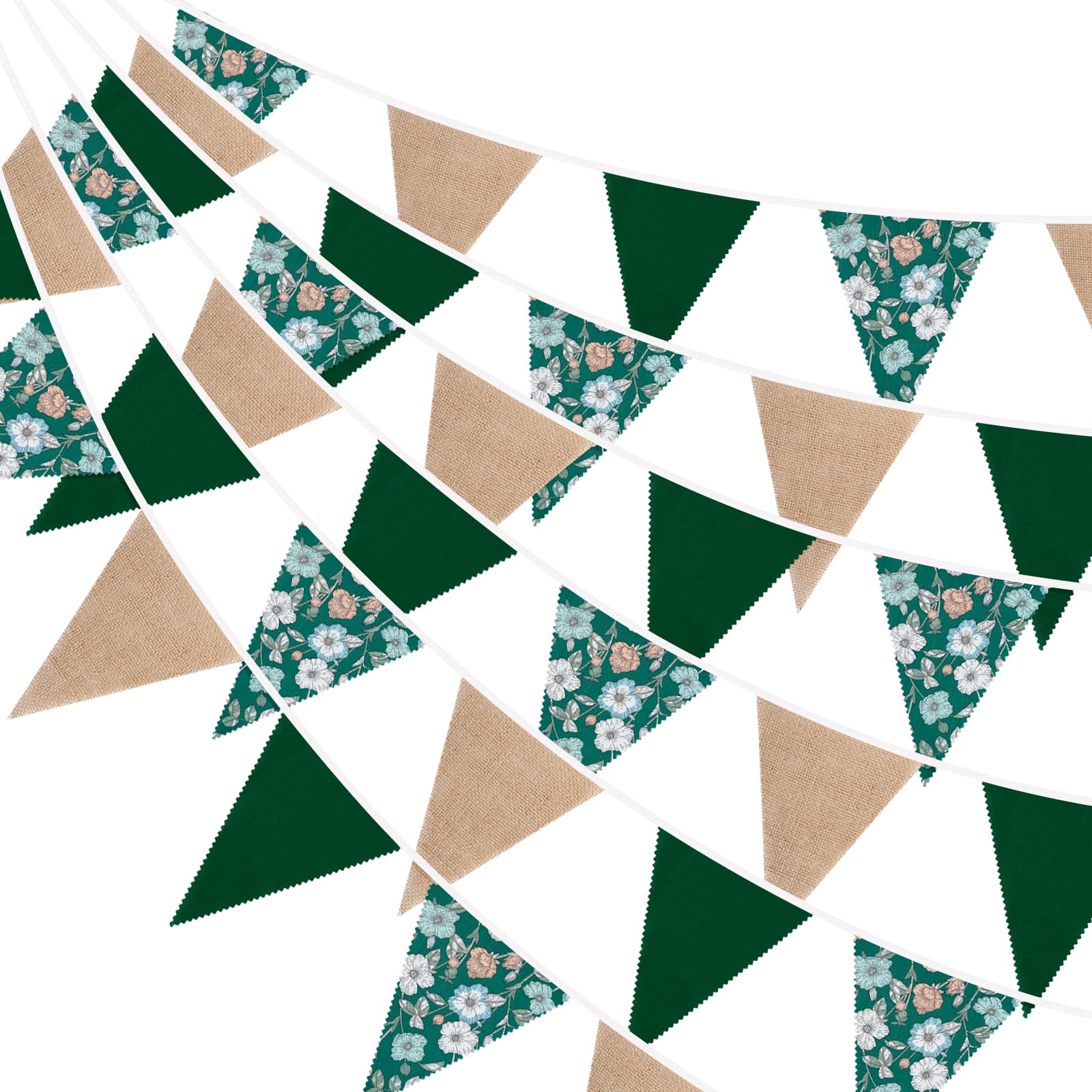 G2PLUS Green Wildflower Burlap Bunting Banner: 10M Rustic Fabric and Hessian Garland, 36PCS Spring Floral Triangle Flags for Wedding, Birthday, Garden, Nursery, Tea Party Decorations — image 1