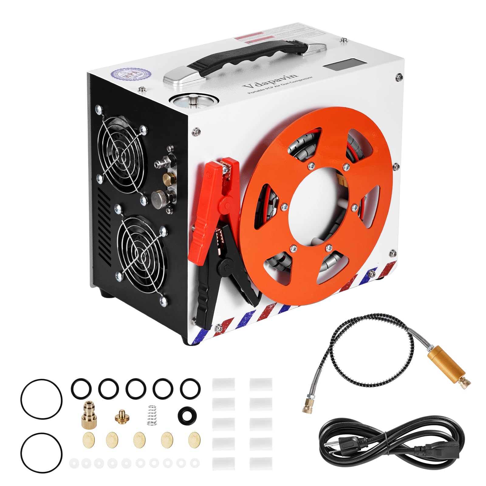 Photo 1 of Vdapavin Pcp Air Compressor,4500 Psi Air Compressor,Automatic Stop,Oil/Water Free,Wire Spool Portable Design,Use Either 110v Ac Or 12v Dc Power Sources,Paintball/Scuba Air Compressor