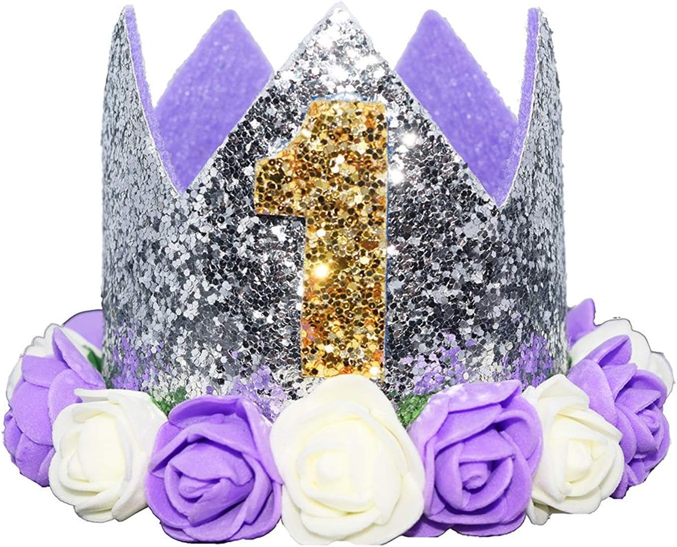 Glitter Baby Girls 1st 2 3 Birthday Floral Crown Flower Princess Tiara Cake Smash Photo Prop