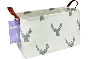 INGHUA Rectangular Storage Basket Fabric Organizer Bin for Toys,Books,Clothes,Gifts,Pets-Perfect for Home,Office,Nursery,Dorm,Shelf(Rec grey deer)