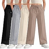 LessonZoo 4 Pack Girls Sweatpants Teen Girls Baggy Wide Leg Pants Drawstring Joggers Athletic Trousers with Pockets 5-14Y