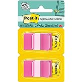 Post-it Flags, 1 x 1.7 in, Pink, 2 Dispensers, 50 Flags/Dispenser | Removable Page Markers for Planners, Journals, and Calendars