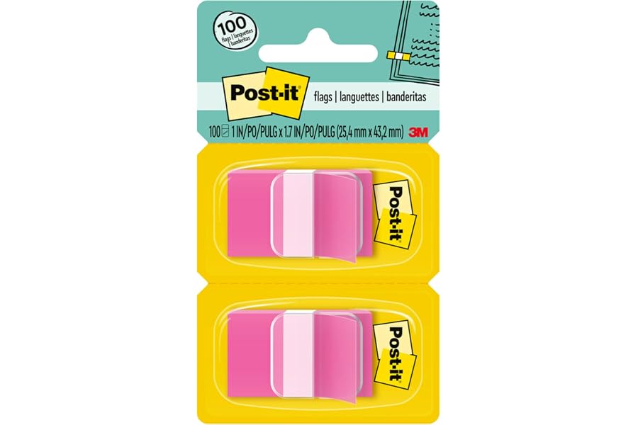 Post-it Flags, 1 x 1.7 in, Pink, 2 Dispensers, 50 Flags/Dispenser | Removable Page Markers for Planners, Journals, and Calendars