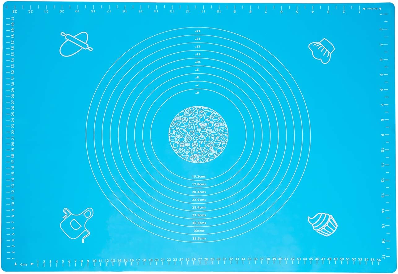 TOOAVIL Silicone Pastry Mat for Pastry Rolling with Measurements, 25.2.''x 17.7'' Extra Large Silicone Mat, Non stick and Non Slip Blue Table Sheet Baking Supplies for Bake Pizza Cake Bread
