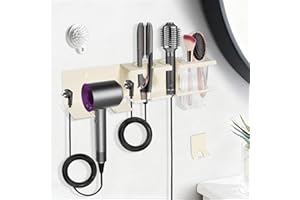 YIMERLEN Hair Tool Organizer, 3-in-1 Universal Hair Dryer Holder Wall Mounted, Metal Hot Tools Organizer for Blow Dryer, Straightener and Curling Iron, Stylers Storage Rack for Bathroom (with Comb and Hook)
