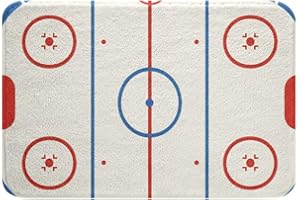 Erosebridal Sports Hockey Bathroom Rugs Ice Hockey Stadium Rink Bath Mat,Red Blue Sports Field Doormats for Kids and Adults W