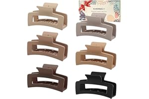 AUSEIBEELY 6 PCS Hair Claw Clips, Square Hair Clip for Women Girls, 3.5‘’ Neutral Colors Rectangular Claw for Thick Thin Hair, Medium Matte Strong Hold Non-slip Jaw Clips, Valentine's Day gift