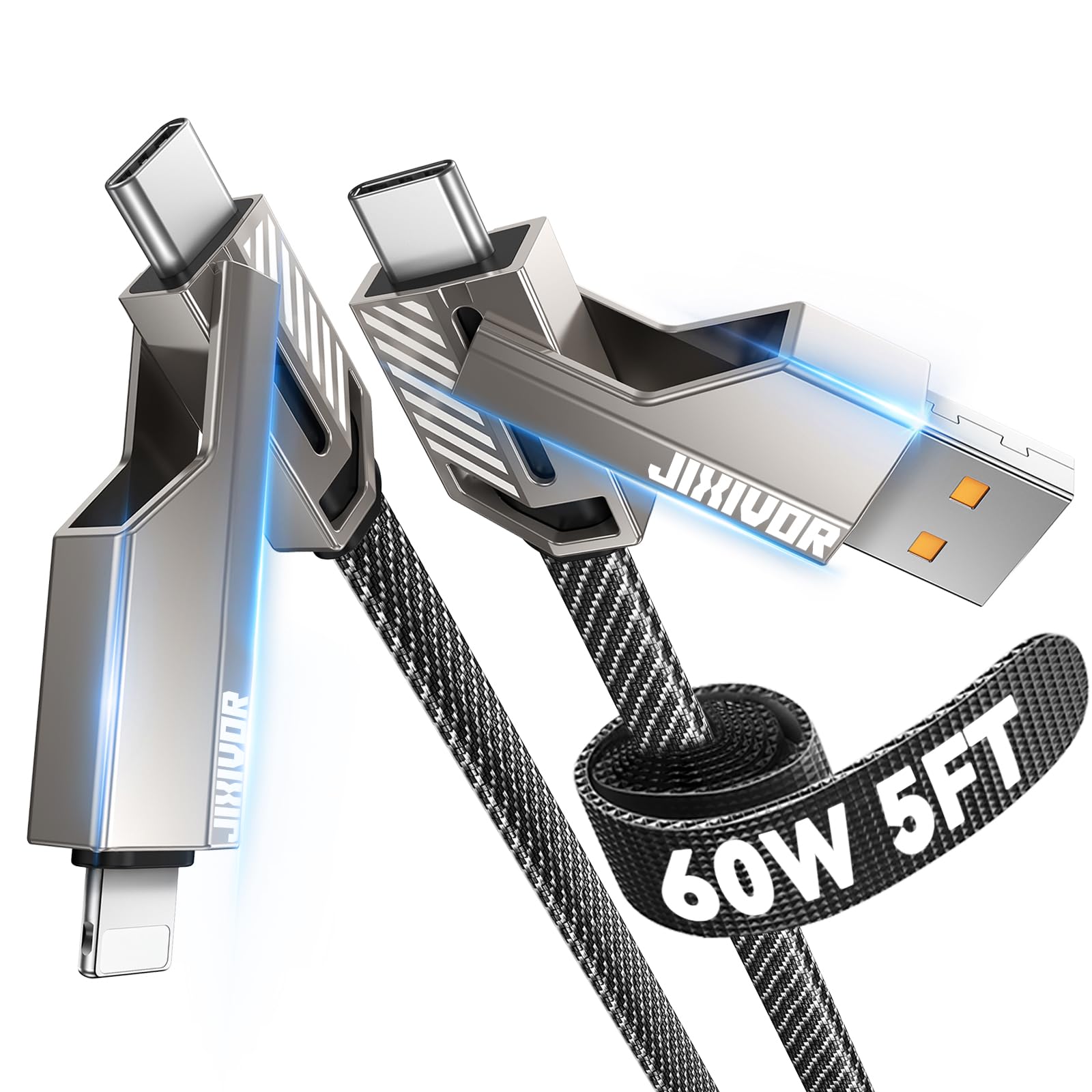 Photo 1 of [One is Enough] 4-in-1 Compatible with USB C to Lightning Cable, 65W High-Speed Charging & Fast Data Transfer,CarPlay & Android Auto Support Multi Charger Cord Combo for iPhone/Samsung/iPad,5FT