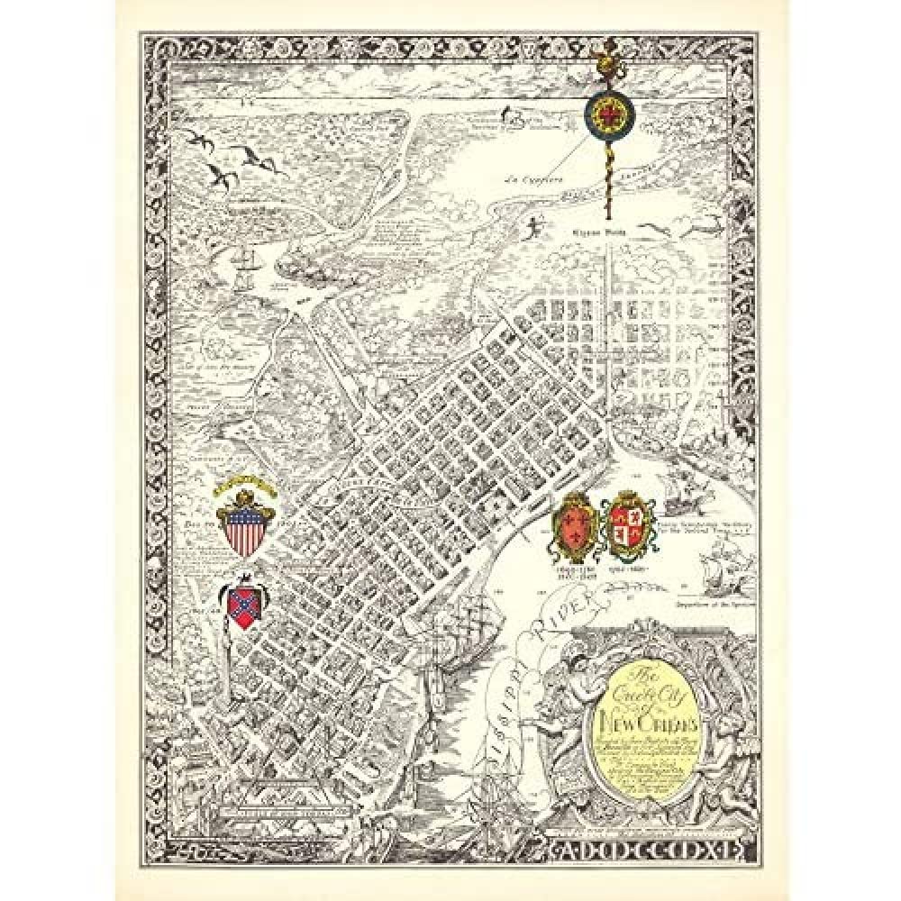 Artery8 Map Curtis 1930 Creole City New Orleans Pictorial Art Print Canvas Premium Wall Decor Poster Mural