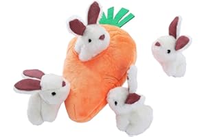 Amazon Basics Interactive Hide and Seek Squeaky Dog Plush Toy, Rabbit and Carrot, Orange and White, 5-Pack