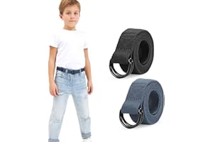 JASGOOD Kids Canvas Belts for Boys Girls Double D-ring Buckle Web Strap Belt Uniform Baseball Unisex Waist Belt for Youth