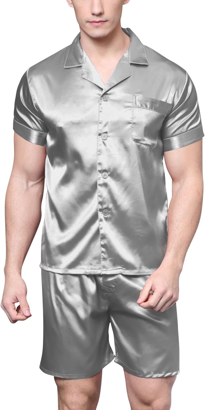 Men's Short Sleeve Satin Pyjama Set with Shorts