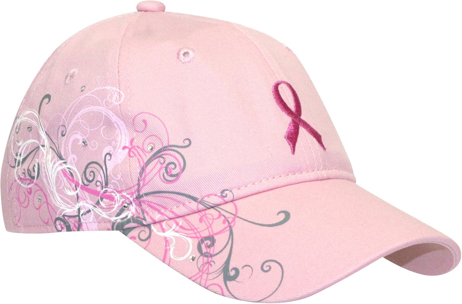 Pink Ribbon Ball Cap with Swirl and Bling Clothing
