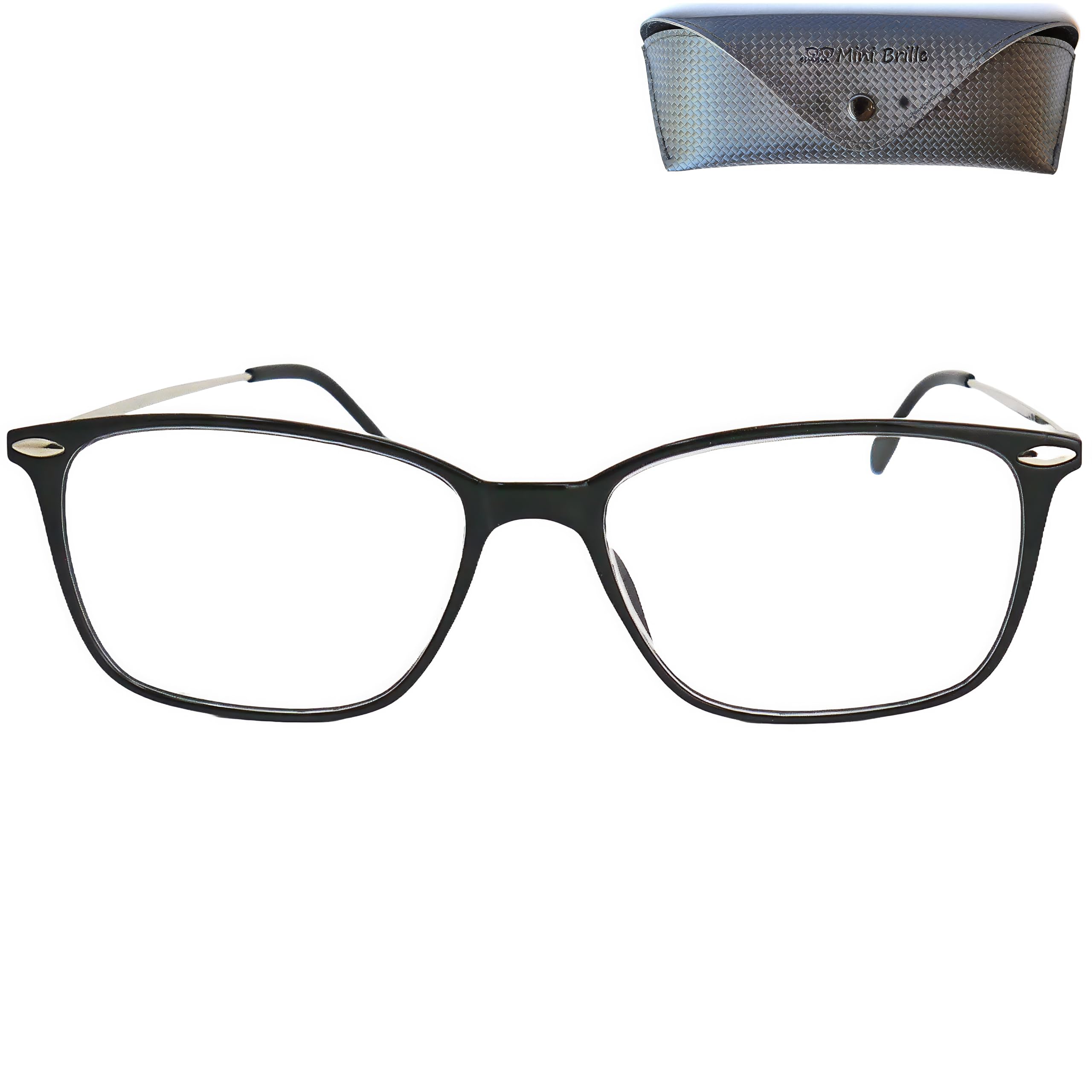 Mini Brille - Lightweight Blue Light Blocking Reading Glasses, Rectangle Lenses, FREE Case, Plastic Frame (Black) with Metal Temples, Women and Men Anti Blue Light Filter +2.00 Magnification
