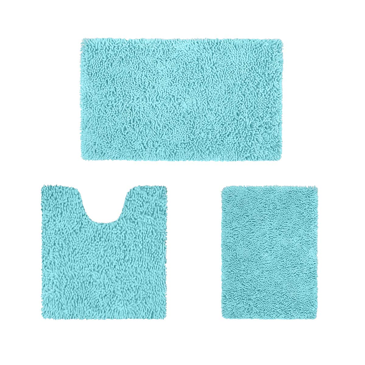 HOMEIDEAS 3 Pieces Bathroom Rugs Set Ultra Soft Non Slip and Absorbent Chenille Bath Rug, Spa Blue Bathroom Rugs Plush Bath Mats for Tub, Shower, Bathroom
