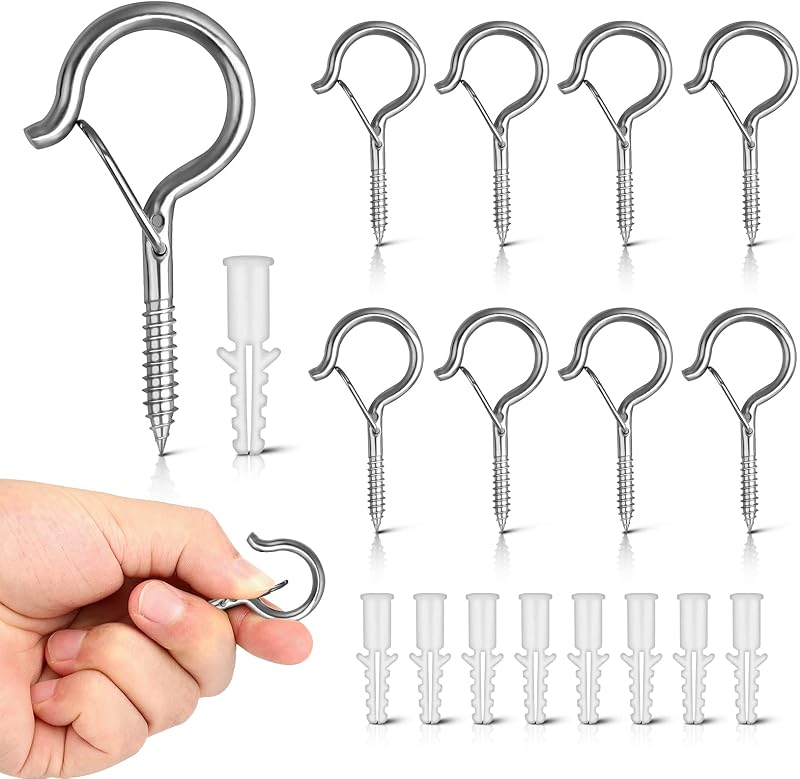 Esteopt Screw-in Hooks Q-Hanger Hooks 8pcs Silver for Outdoor Lights Plants