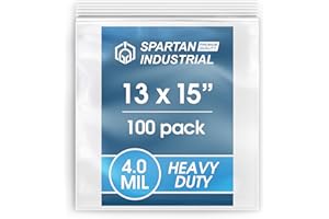 Spartan Industrial - 13” X 15” (100 Count) 4 Mil Thick Clear Reclosable Zip Plastic Poly Bags with Resealable Lock Seal Zipper - Heavy Duty and Durable