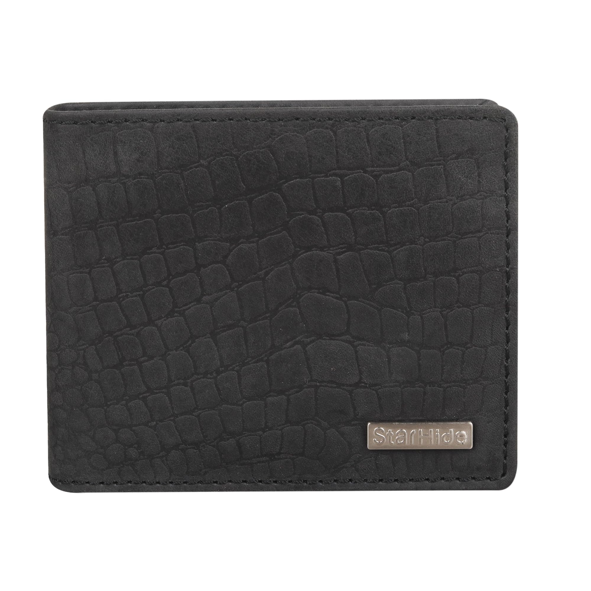STARHIDE Genuine Distressed Hunter Leather Wallet for Men | Slim Bifold with RFID Protection #1200 (Black Croco)