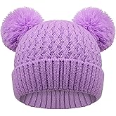 KDVOG Kids Winter Hat Warm Knitted Beanies with Double Pom Pom Thick Ski Cap for Boys Girls 7-12 Years