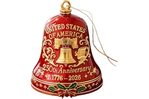NINEROMS United States 250th Anniversary Bell Ornament - 3D Handcrafted Metal Christmas Bell with Hanging Rope, Vintage-Style Patriotic Decor for Christmas Tree, Door, Fence (Red)