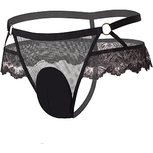 SEAUR Mens Sissy Gaff Panties Sexy Low Rise Lace Thong Crossdressing Transgender See Through Tucking Underwear