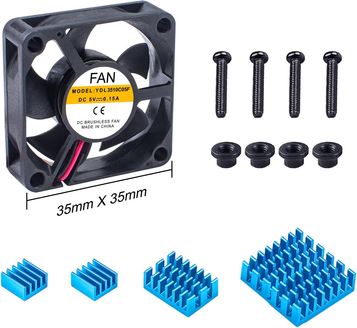 Miuzei Raspberry Pi Fan for Raspberry Pi 4 & 4B+ with 3 Pcs Aluminum Heatsinks for Raspberry Pi 4 B+, Pi 4 Model B