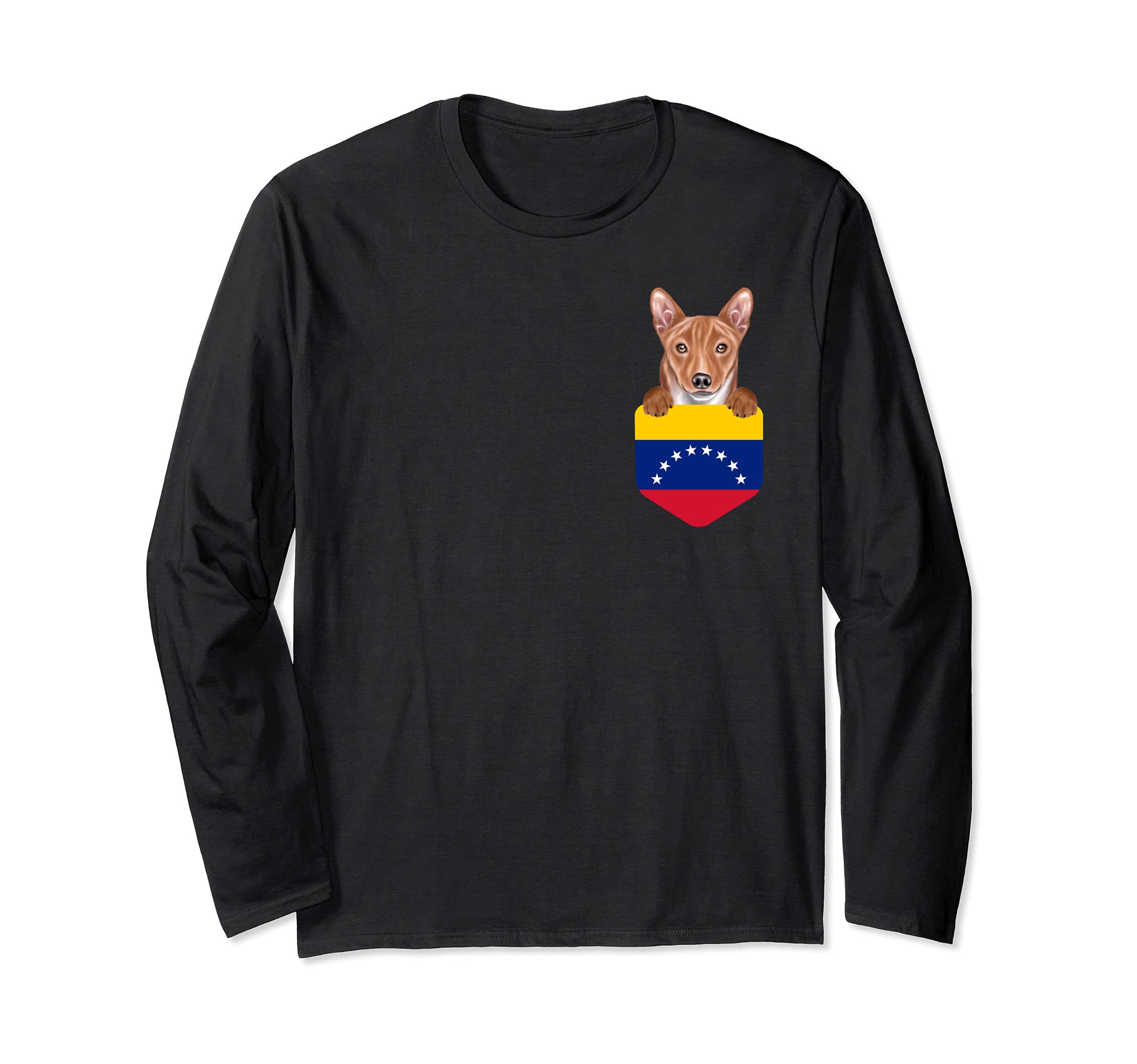 Venezuela Flag Basenji Dog In Pocket Long Sleeve T-Shirt