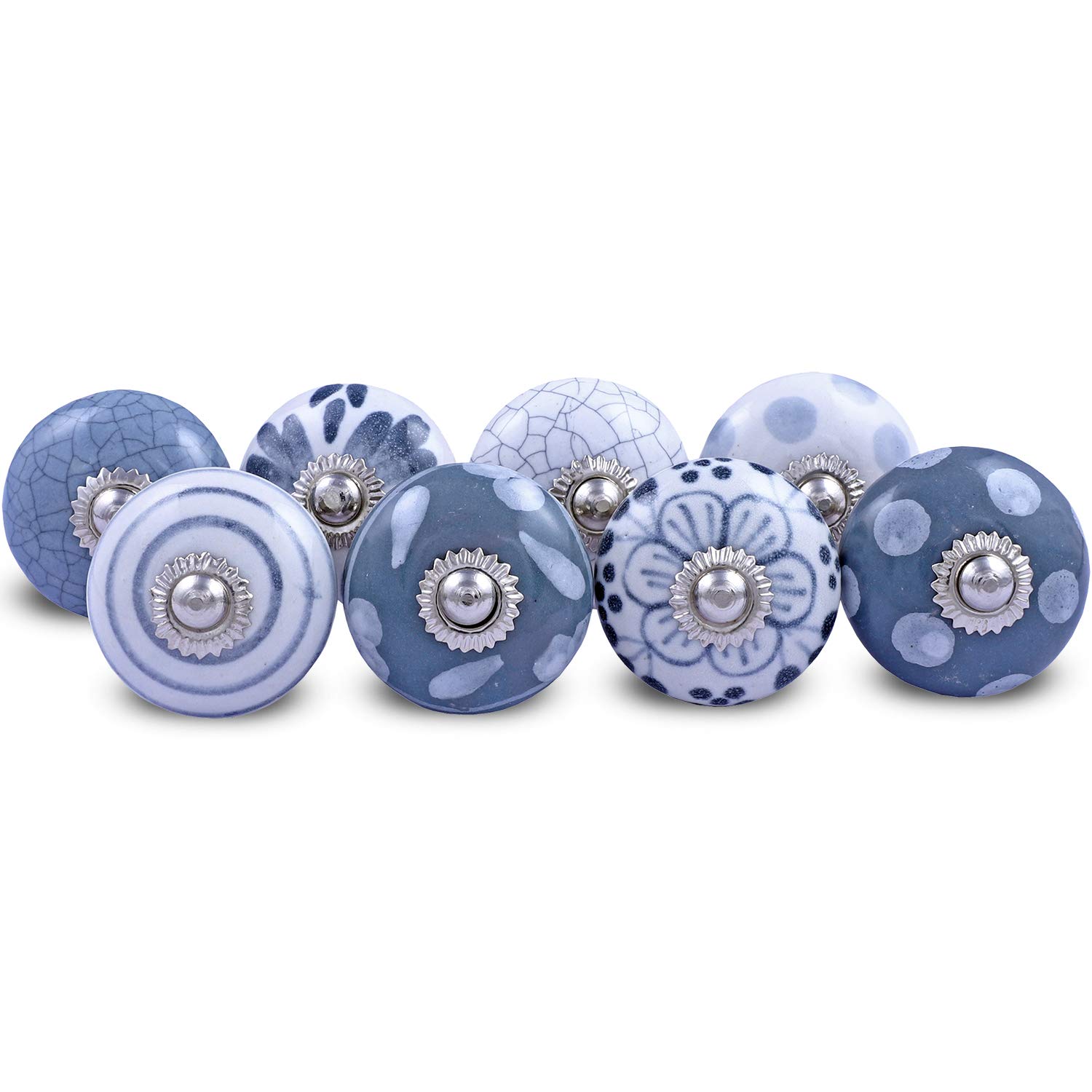 Cosynee Lot of 8 Grey & White Crackle Vintage Knobs (Grey & White)