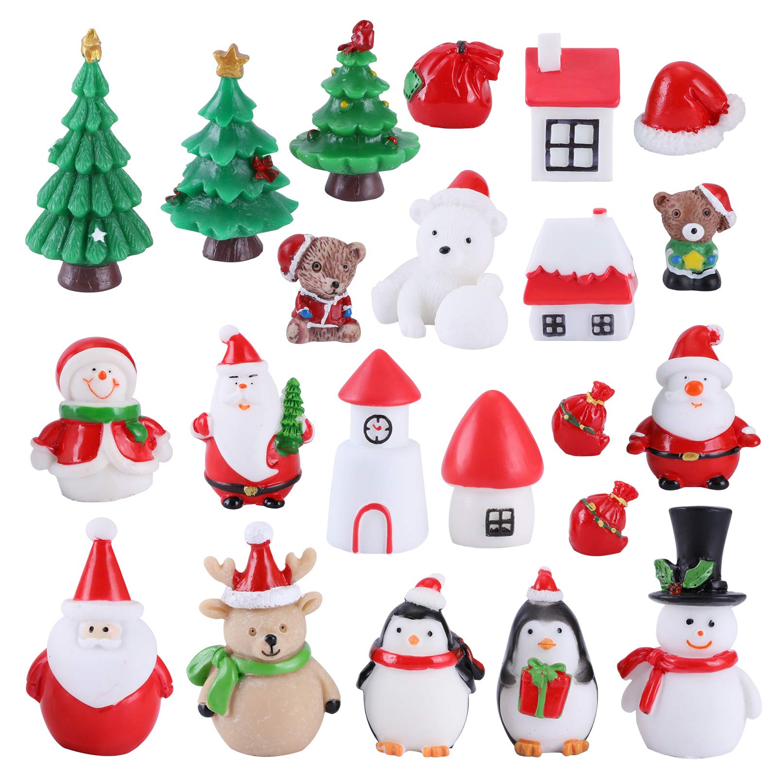 Bebester Fairy Garden Accessories, 22Pcs Christmas Miniature Ornaments Santa Claus Snowman Bell Gift for DIY Garden Dollhouse Decoration Micro Landscape Accessories