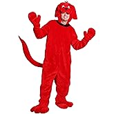 Clifford the Big Red Dog Adult Dog Costume - Faux Fur Jumpsuit with Hood, Mitts, and Shoe Covers