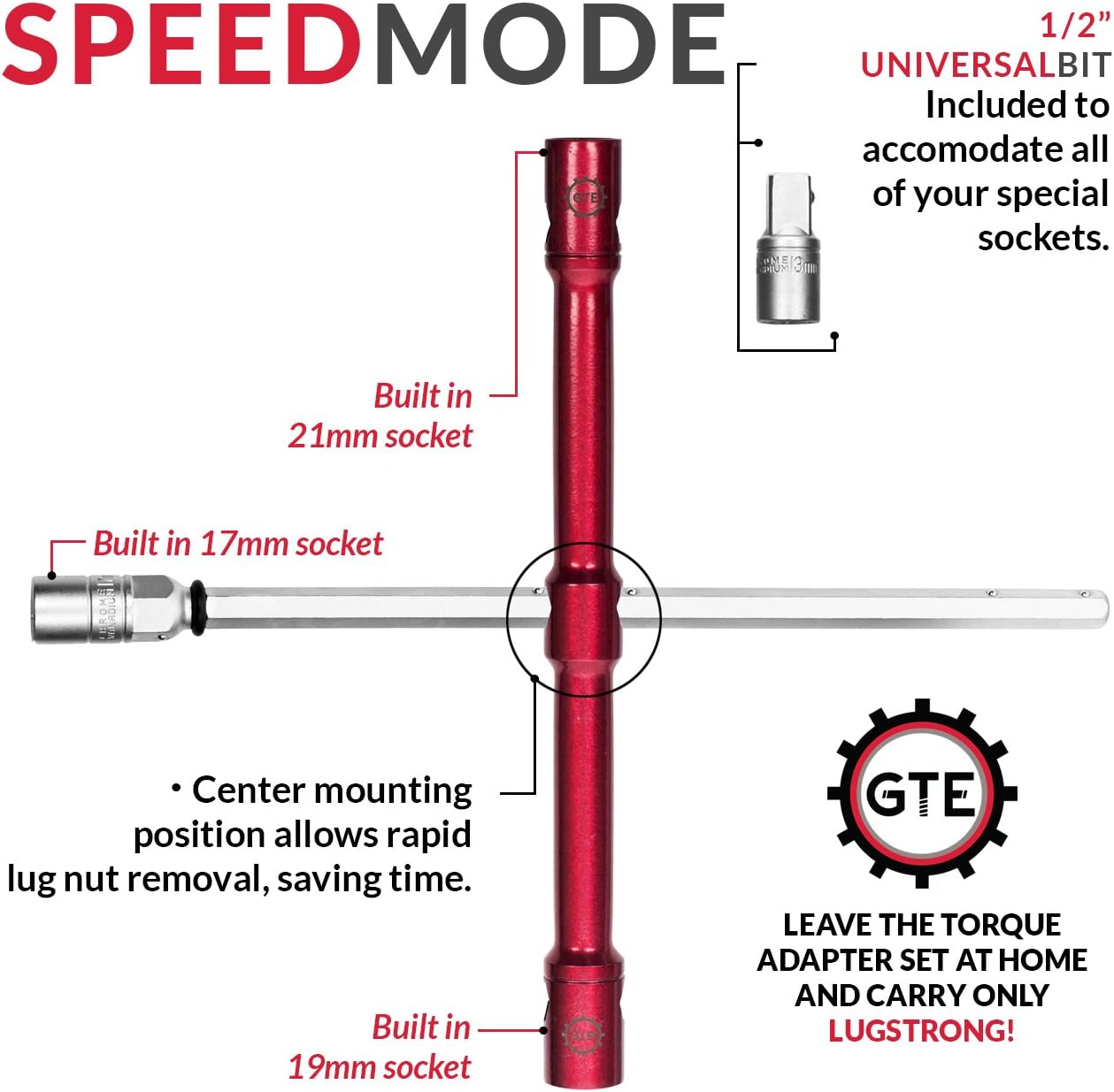 GTE Tools - LugStrong 26" Universal Compact Lug Wrench Set, Super-Strong Tire Iron & Lug Nut Remover - 2X More Torque!  Never Get Stuck on The Road Again!: Automotive