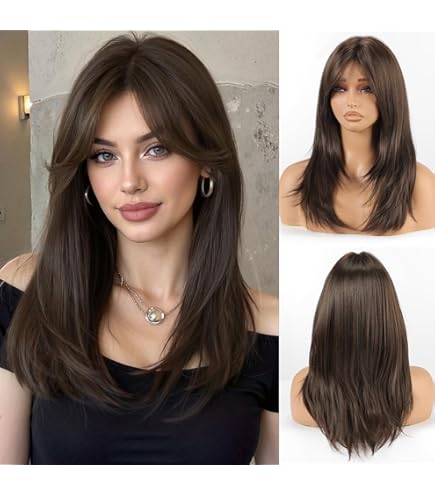 Amazon.com : Allbell Brown Wigs for Women Long Straight Wig  display picture 3