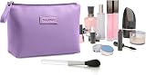 Maange Small Makeup Bag Purple PU Leather Portable Travel Pouch with Handle view 8