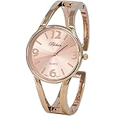 Blekon Collections Women's Elegant Analog Quartz Watch - 33mm Case, Casual Metal Cuff Bangle Design, Adjustable Fit for 7-8 Inch Wrist Size