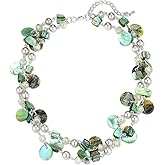 Noessla Layered Beaded Chunky Necklace for Women Boho Two-color Shell Statement Necklace Fashion Collar Costume Jewelry Gifts for Mum